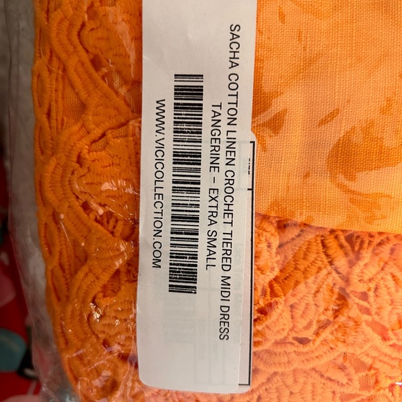 VICI sacha cotton linen crochet tiered midi dress in tangerine NWT - Picture 7 of 9